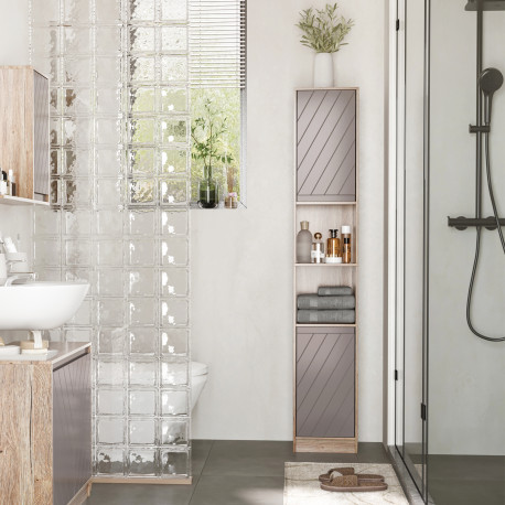 Freestanding Bathroom Storage Cabinet w/ 2 Cupboards 2 Compartments Home Organisation Anti-Tipping Elevated Base 30L x 24W x 170