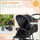 Foldable Three-Wheeler Baby Stroller w/ Canopy, Storage Basket - Black