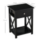 End Table, Sofa Side Table with Drawer X Bar Bottom Storage Shelf, Nightstand Bedside Table for Bedroom or Living Room Black