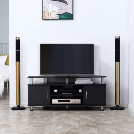 TV Unit Cabinet for TVs up to 55 Inches with Storage Shelves and Cupboard, Entertainment Centre for Living Room, Black