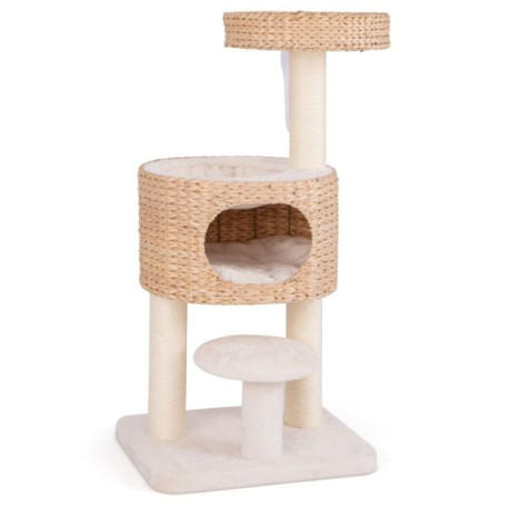 Modern Cat Tower with Top Perch and Removable Cushion