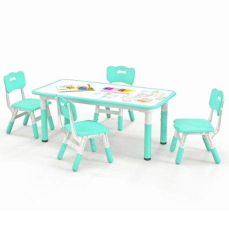 Kids Table and 4 Chairs Set with Graffiti Desktop for Home Daycare School
