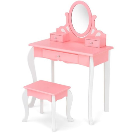 Kids Vanity Table and Chair Set with Detachable Rotatable Mirror