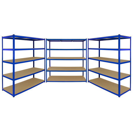 Monster Racking T-Rax 3 x Extra Wide Storage Shelves, Blue, 160cm W, 60cm D