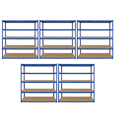 Monster Racking T-Rax 5 x Extra Wide Storage Shelves, Blue, 160cm W, 60cm D
