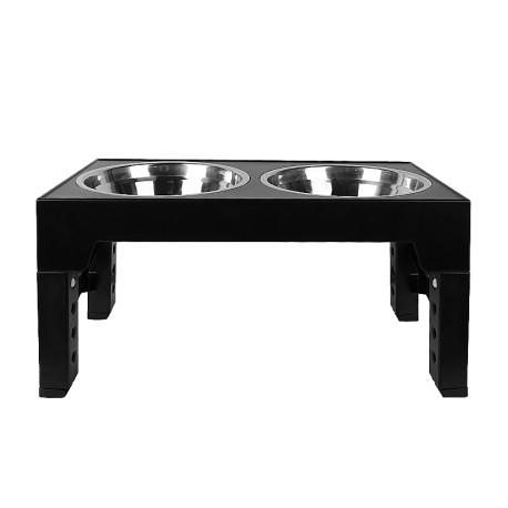 Elevated Dog Bowls 5 Height Adjustable Stand Raised dog bowl with Double Stainless Steel Bowls for Small Medium Large Dogs - Bla