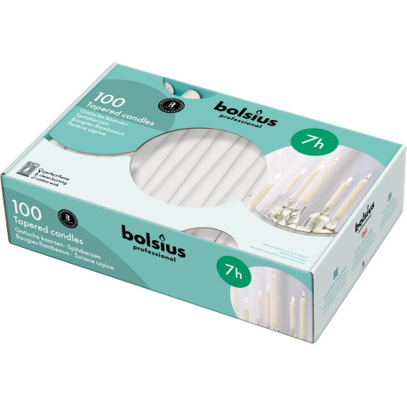 100 Bolsius Professional Tapered Candles- White (240mm/23mm)