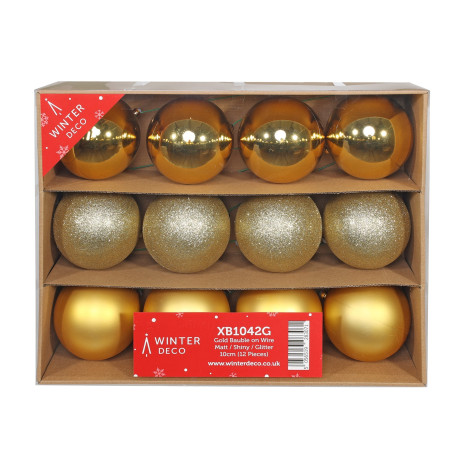 Gold Bauble on Wire - Matt/Shiny/Glitter (Pack of 12)