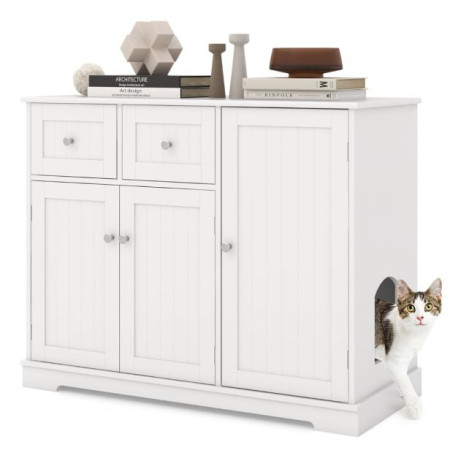 Hidden Cat Washroom Side Cabinet Wooden Pet House with 2 Drawers