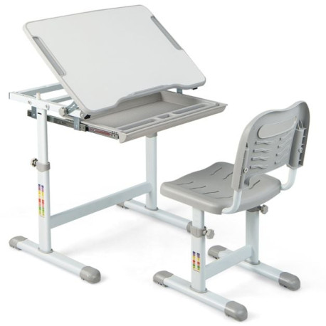 Height Adjustable Kids Study Table and Chair Set with Tilting Tabletop