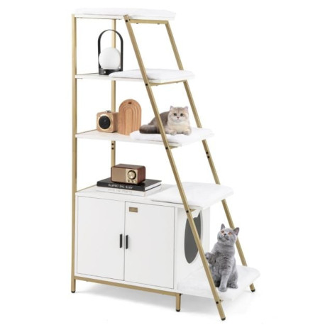 Large Cat Litter Box Enclosure with Storage and Removable Plush Mats
