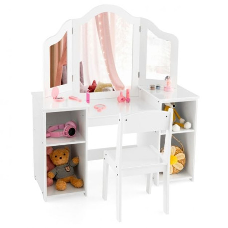 Kids Vanity Set with Tri-Folding Detachable Mirror