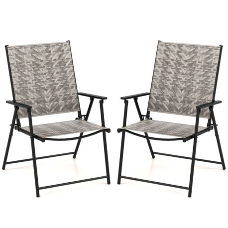 Set of 2 Patio Folding Chairs with Armrests
