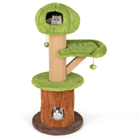 148 CM Mushroom Cat Tree with 2 Cute Condos for Indoor Cats