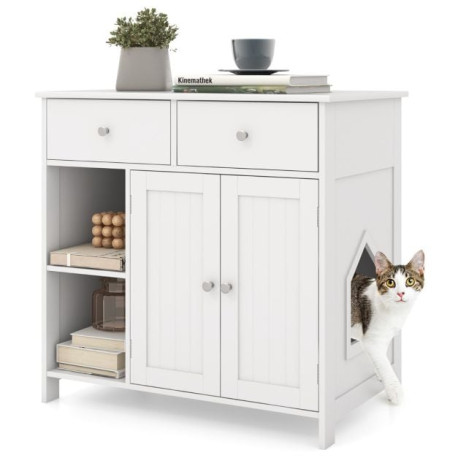 Litter Box Hidden Cat Washroom Side Cabinet Wooden Pet House