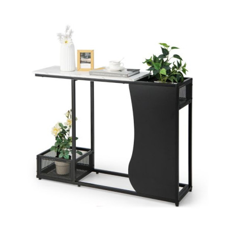 Modern Sofa Accent Console Table with 2 Storage Mesh Cubes