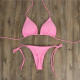 Women Halter Bikini Set Bra Top + Mini Triangle G-string Thong Swimwear Swimsuit Set - White