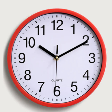 Quartz Basic Wall Clock Round Vintage Analogue Clocks for Home Kitchen Bedroom 22 cm - Red