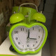Cute Alarm Clock Mini Heart Shape with Retro Style No Ticking Twin Bell - Green