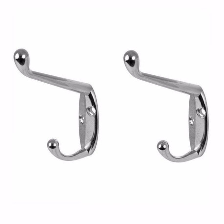 Hat and Coat Hooks Chromed with Screws Pack Of 2 - Silver