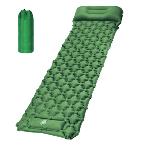 Integrated Foot Pump Portable Inflatable Camping Sleeping Mat with Pillow - Green