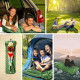 Integrated Foot Pump Portable Inflatable Camping Sleeping Mat with Pillow - Green