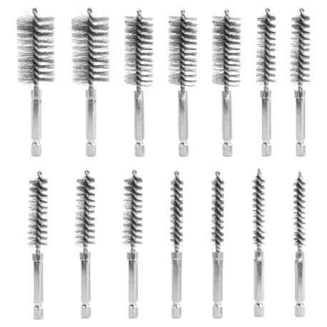 14 Pcs Stainless Steel Electric Drilling Brushes Bore Brush Wire Pipe Cleaning Brush for Electric Drill