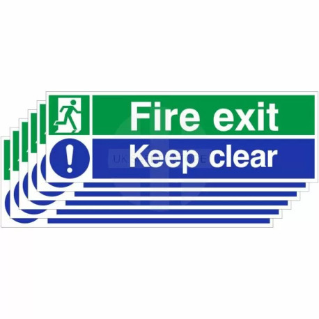 6-Pack Fire Exit Keep Clear Multi-Message Signs