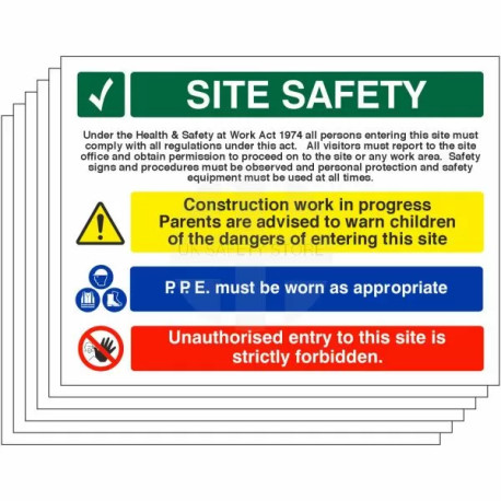 6-Pack Site Safety Signs - Construction Work In Progress