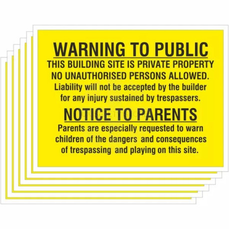 6-Pack Warning To Public Building Site Signs