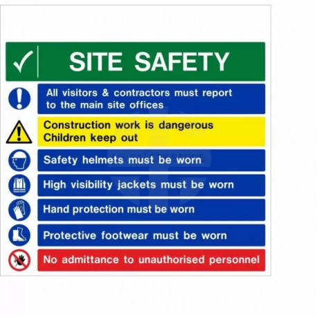 All Visitors & Contractors Must Report To The Main Site Offices Multi Message Safety Board