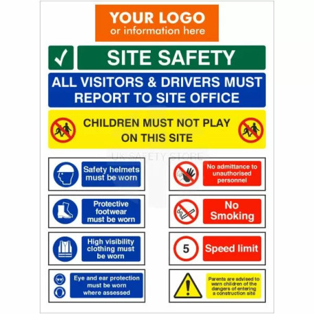 All Visitors And Drivers Must Report To Site Office Multi Message Safety Board