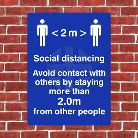 Avoid Contact With Others By Staying More Than 2.0m From Other People Sign