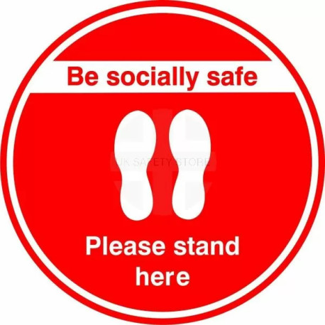Be Socially Safe Please Stand Here Floor Sticker - Red