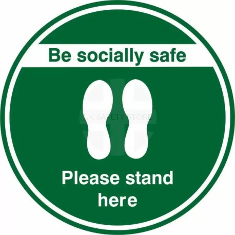Be Socially Safe Please Stand Here Floor Sticker-Green-200x200h