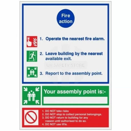 Brushed Aluminium 3 Point Fire Action Notice Sign