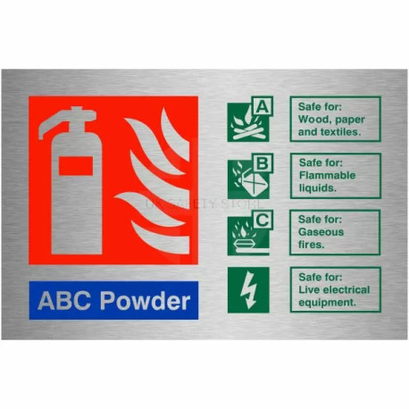 Brushed Aluminium Effect ABC Powder Fire Identification Sign 150mm x 100mm