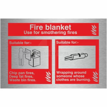 Brushed Aluminium Effect Fire Blanket Fire Identification Sign - 150mm x 100mm