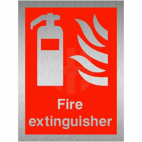 Brushed Aluminium Effect Fire Extinguisher Sign