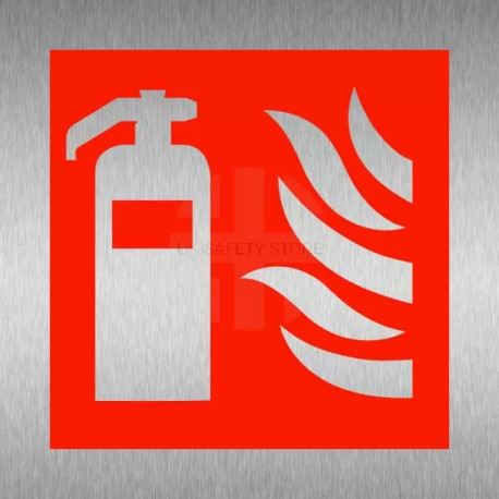 Brushed Aluminium Effect Fire Extinguisher Symbol Sign