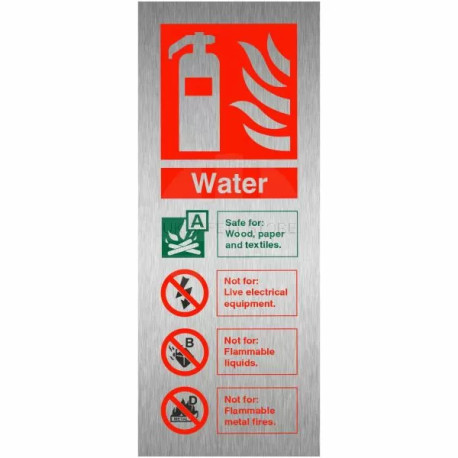 Brushed Aluminium Effect Water Fire Identification Sign