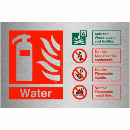 Brushed Aluminium Effect Water Fire Identification Sign 150mm x 100mm
