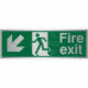 Brushed Aluminium Fire Exit Arrow Down Left Sign