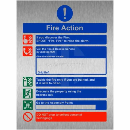 Brushed Aluminium Holiday Lets Fire Action Notice Sign