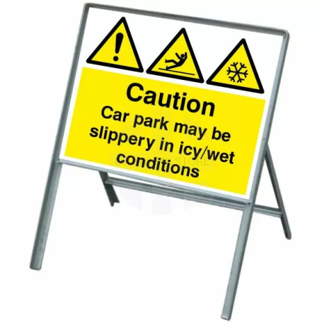 Caution Car Park Slippery Temporary Traffic Sign