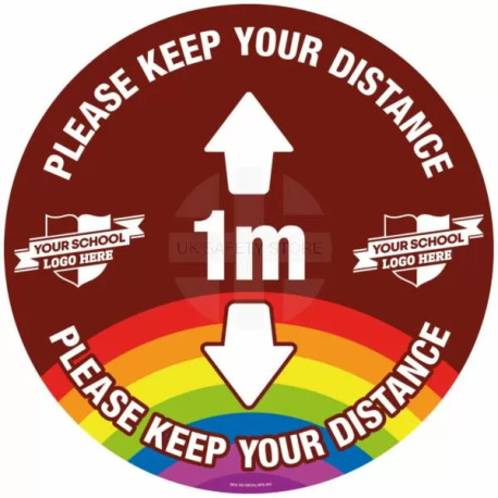 Custom Please Keep Your Distance School Floor Graphic Sign - 1 Metre (Brown)