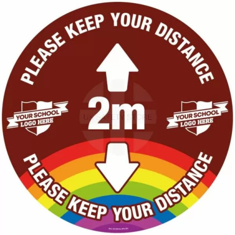 Custom Please Keep Your Distance School Floor Graphic Sign - 2 Metres (Brown)