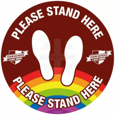 Custom Please Stand Here School Floor Graphic Sign (Brown)