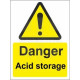 Danger acid storage sign in a variety of sizes and materials with or without your logo