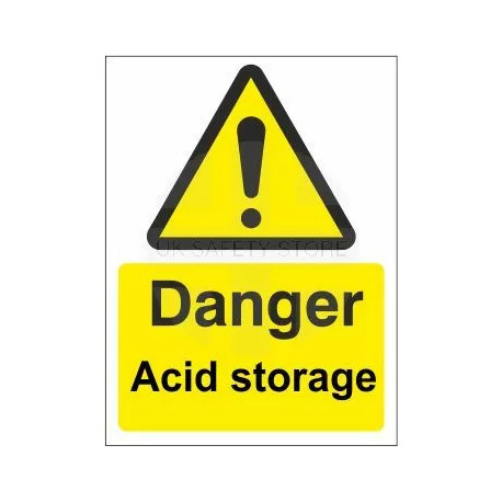 Danger acid storage sign in a variety of sizes and materials with or without your logo